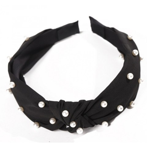 Opaska turban z materiału gruba czerń perełki O227CZ Opaska turban z materiału gruba czerń perełki O227CZ