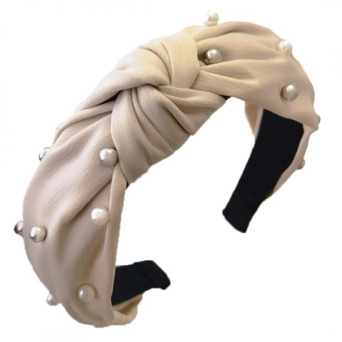 Opaska turban z materiału gruba perełki jasny krem O227JK Opaska turban z materiału gruba perełki jasny krem O227JK