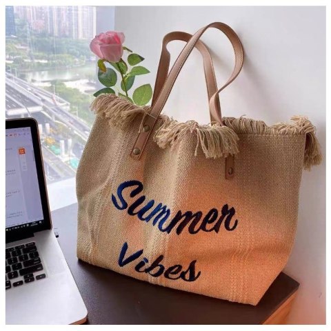 Torba plażowa boho z frędzlami – klasyczna brązowa Summer Vibes - TP11BR