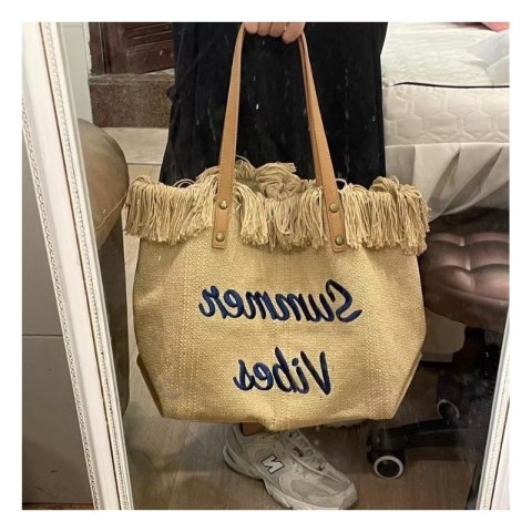 Torba plażowa boho z frędzlami – klasyczna brązowa Summer Vibes - TP11BR