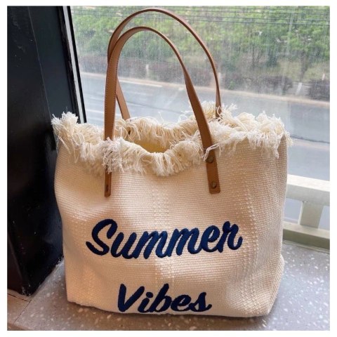 Torba plażowa boho z frędzlami – jasny krem Summer Vibes - TP11B Torba plażowa boho z frędzlami – jasny krem Summer Vibes - TP11B