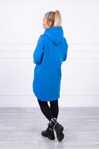 Bluza ocieplana z dłuższym tyłem chabrowa, z kapturem, asymetryczna