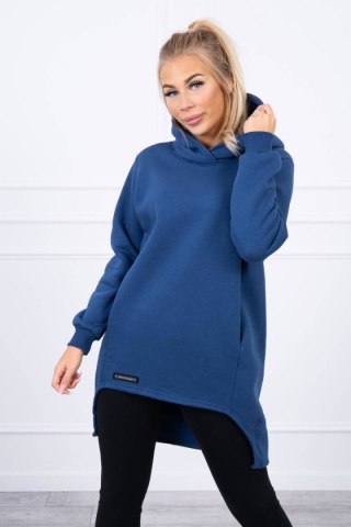 Bluza ocieplana z dłuższym tyłem jeansowa, z kapturem, asymetryczna