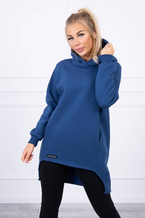 Bluza ocieplana z dłuższym tyłem jeansowa, z kapturem, asymetryczna