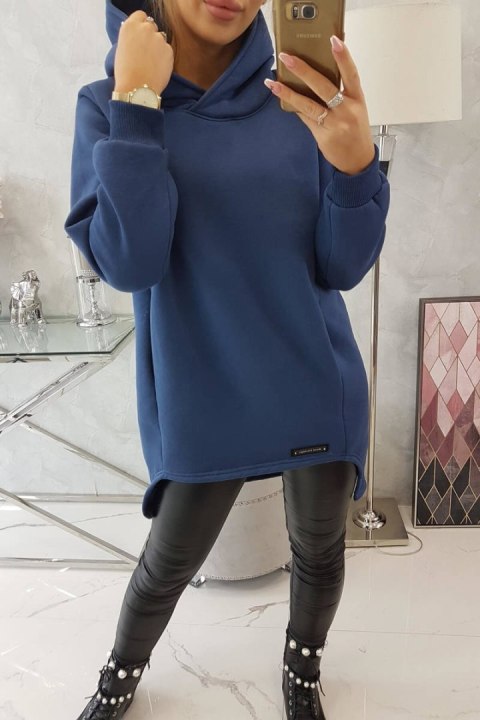 Bluza ocieplana z dłuższym tyłem jeansowa, z kapturem, asymetryczna