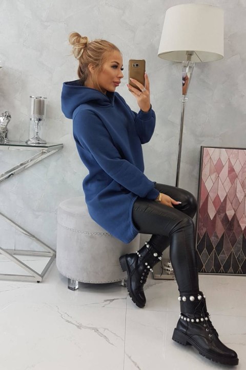 Bluza ocieplana z dłuższym tyłem jeansowa, z kapturem, asymetryczna