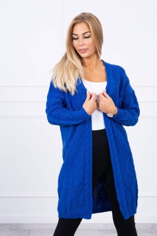 Sweter Kardigan z warkoczowym splotem chabrowy