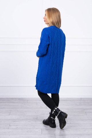 Sweter Kardigan z warkoczowym splotem chabrowy