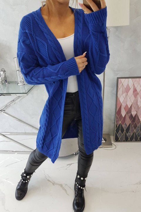 Sweter Kardigan z warkoczowym splotem chabrowy Sweter Kardigan z warkoczowym splotem chabrowy