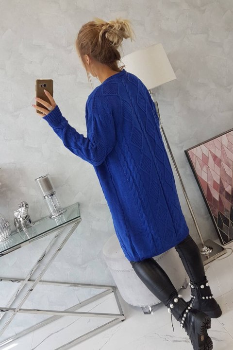 Sweter Kardigan z warkoczowym splotem chabrowy Sweter Kardigan z warkoczowym splotem chabrowy