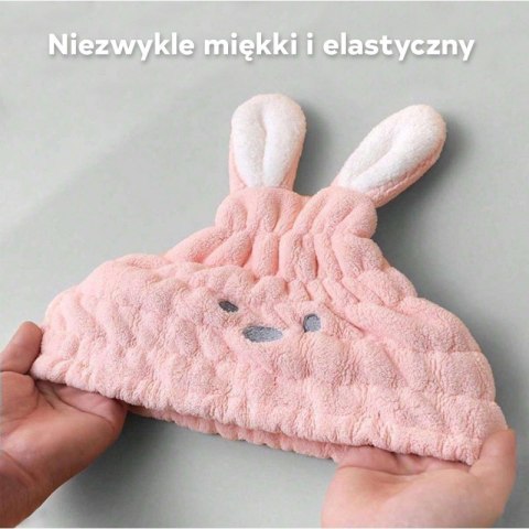 Ręcznik turban na włosy szybkoschnący - biały króliczek REC55WZ1 Ręcznik turban na włosy szybkoschnący - biały króliczek REC55WZ1