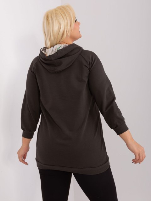 Bluza damska khaki plus size ze ściągaczami i kapturem Bluza damska khaki plus size ze ściągaczami i kapturem