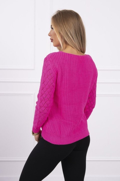 Sweter z ażurowym zdobieniem różowy neon UNI Sweter z ażurowym zdobieniem różowy neon UNI