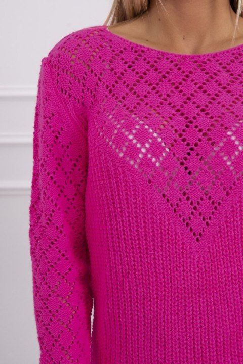 Sweter z ażurowym zdobieniem różowy neon UNI Sweter z ażurowym zdobieniem różowy neon UNI