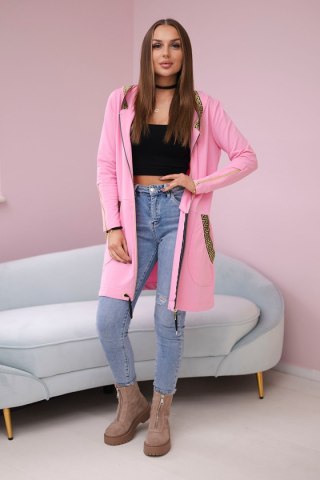 Bluza z ozdobną taśmą jasno różowa zasuwana z kapturem