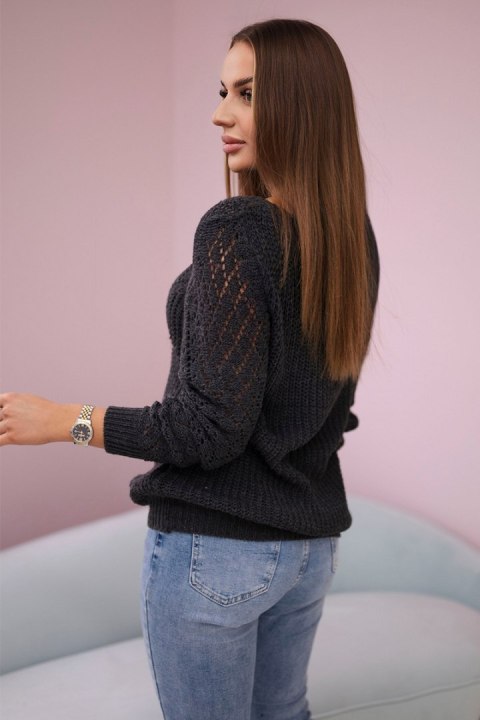 Sweter z ażurowym zdobieniem grafitowy UNI Sweter z ażurowym zdobieniem grafitowy UNI