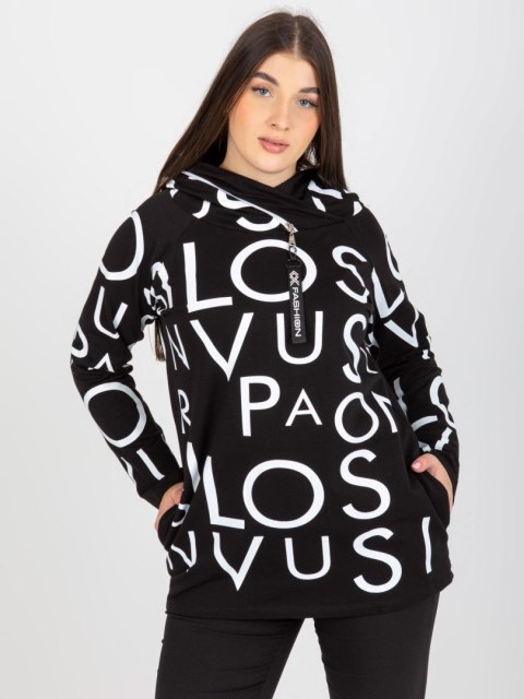 Bluza czarna z kapturem i napisami, kieszenie plus size Bluza czarna z kapturem i napisami, kieszenie plus size