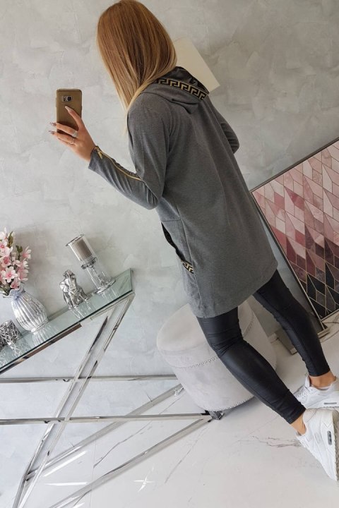 Bluza z ozdobną taśmą grafitowa zasuwana z kapturem