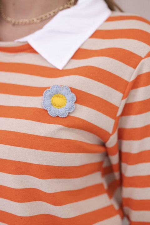 Bluzka bawełniana w paski z kołnierzykiem pomarańczowy+beżowy