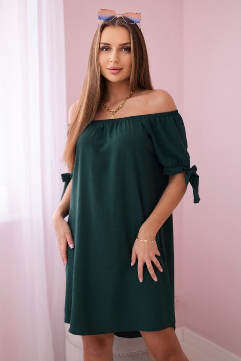 Sukienka letnia oversize wiązana na rękawach ciemno zielona Sukienka letnia oversize wiązana na rękawach ciemno zielona