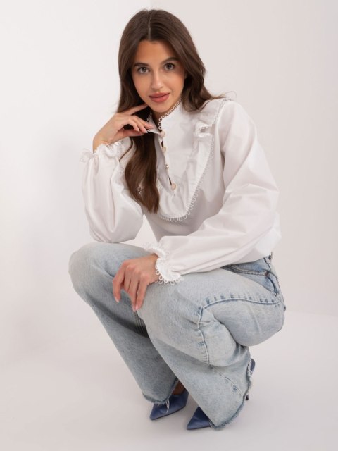 Biała koszula bawełniana elegancka z falbaną S/M