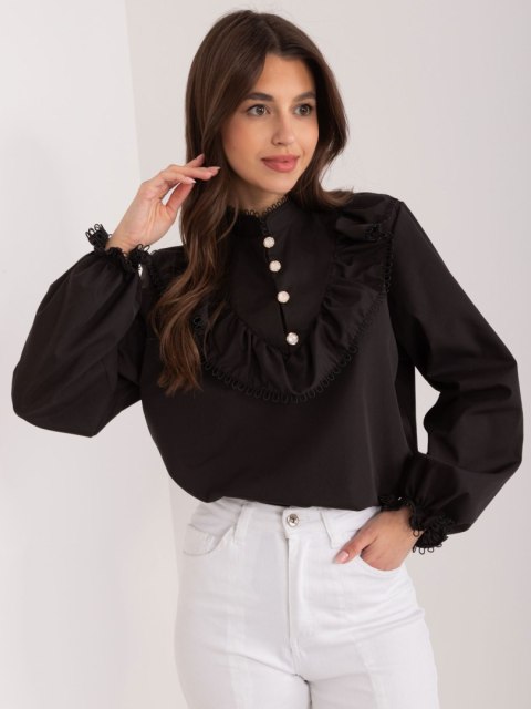 Czarna koszula bawełniana elegancka z falbaną L/XL Czarna koszula bawełniana elegancka z falbaną L/XL