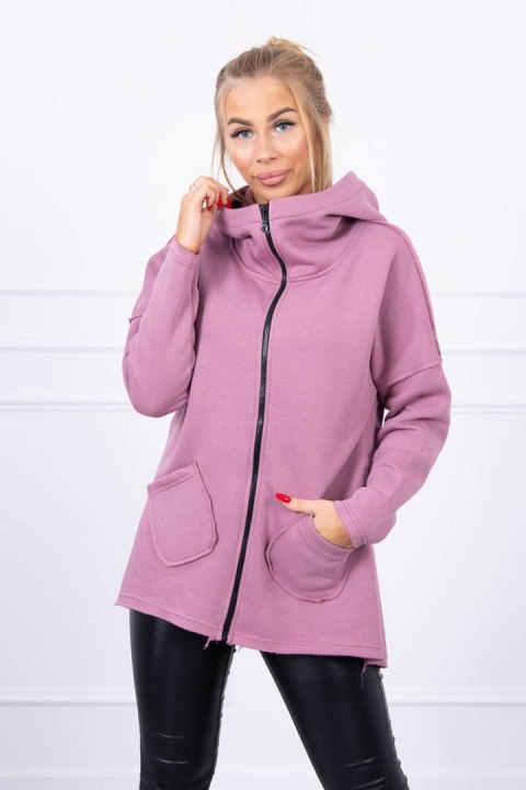 Bluza ocieplana z dłuższym tyłem i kieszeniami ciemno różowa