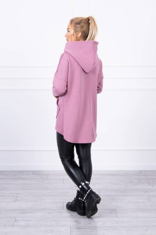 Bluza ocieplana z dłuższym tyłem i kieszeniami ciemno różowa