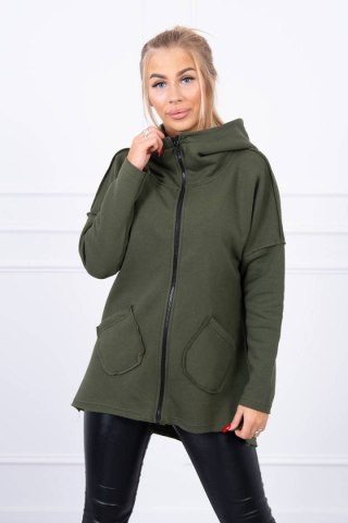 Bluza ocieplana z dłuższym tyłem i kieszeniami khaki
