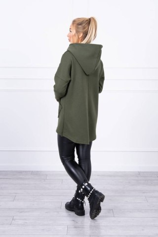Bluza ocieplana z dłuższym tyłem i kieszeniami khaki