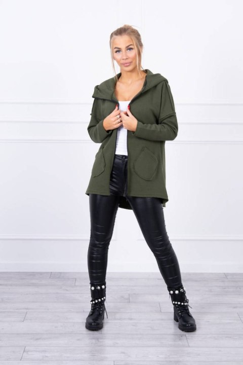 Bluza ocieplana z dłuższym tyłem i kieszeniami khaki Bluza ocieplana z dłuższym tyłem i kieszeniami khaki