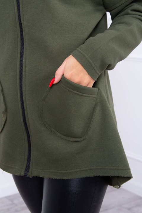 Bluza ocieplana z dłuższym tyłem i kieszeniami khaki Bluza ocieplana z dłuższym tyłem i kieszeniami khaki