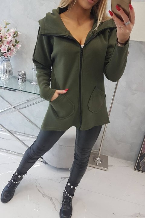 Bluza ocieplana z dłuższym tyłem i kieszeniami khaki Bluza ocieplana z dłuższym tyłem i kieszeniami khaki