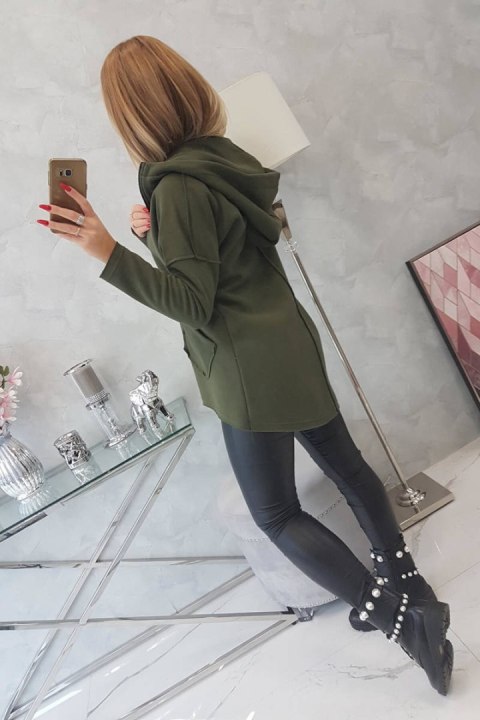 Bluza ocieplana z dłuższym tyłem i kieszeniami khaki Bluza ocieplana z dłuższym tyłem i kieszeniami khaki