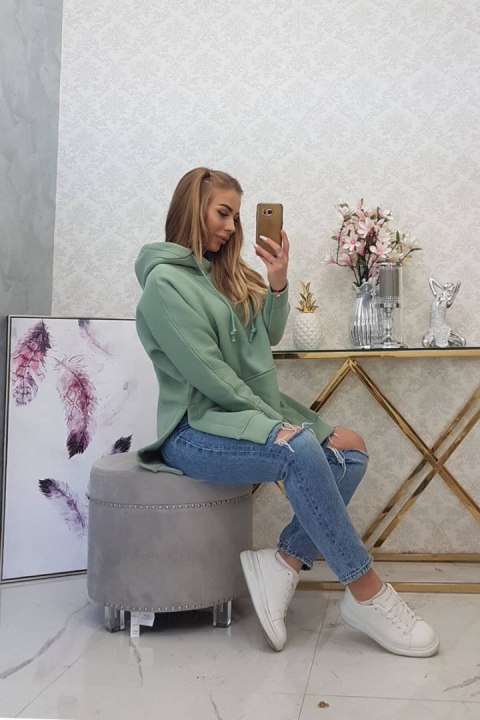 Bluza ocieplana z rozcięciami na bokach ciemno miętowa