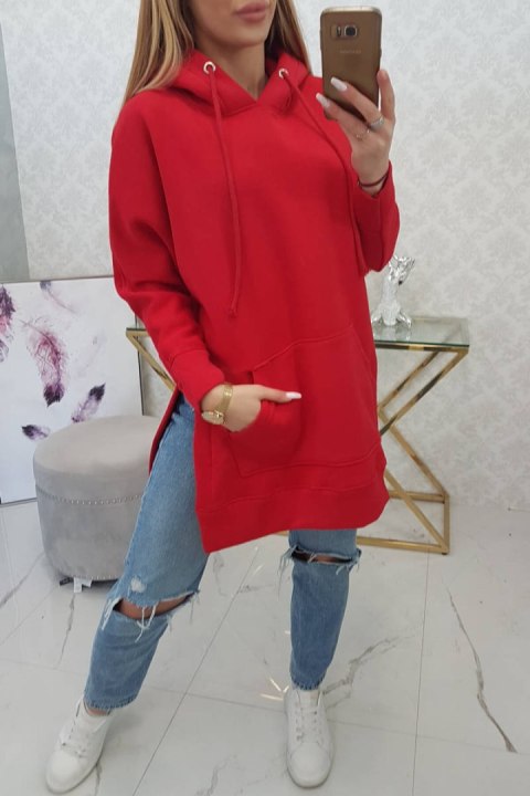 Bluza ocieplana z rozcięciami na bokach czerwona