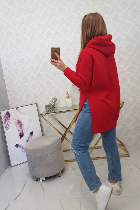 Bluza ocieplana z rozcięciami na bokach czerwona