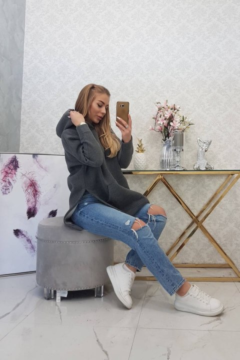 Bluza ocieplana z rozcięciami na bokach grafitowa