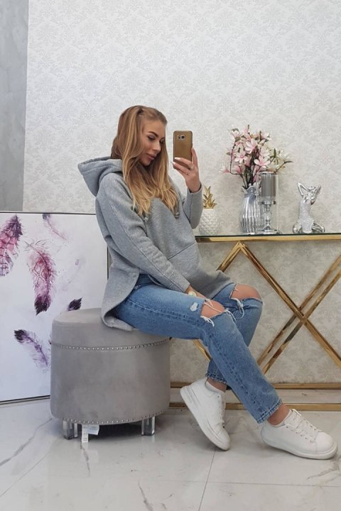 Bluza ocieplana z rozcięciami na bokach szara