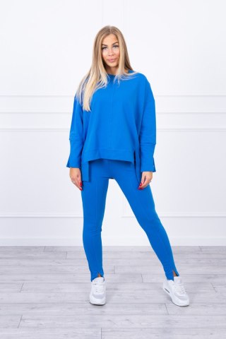 Komplet z bluzką oversize chabrowy