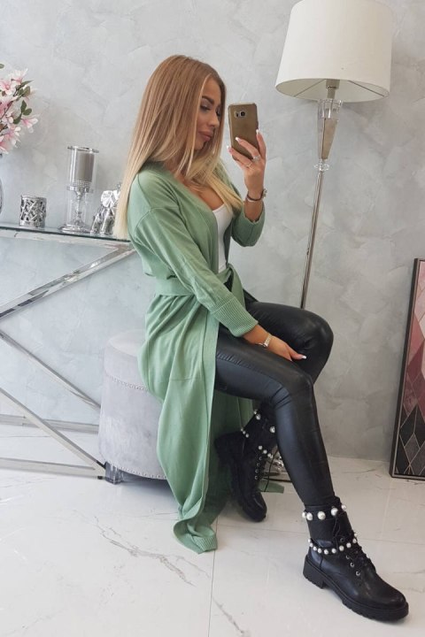 Sweter długi kardigan wiązany w talii ciemny miętowy Sweter długi kardigan wiązany w talii ciemny miętowy