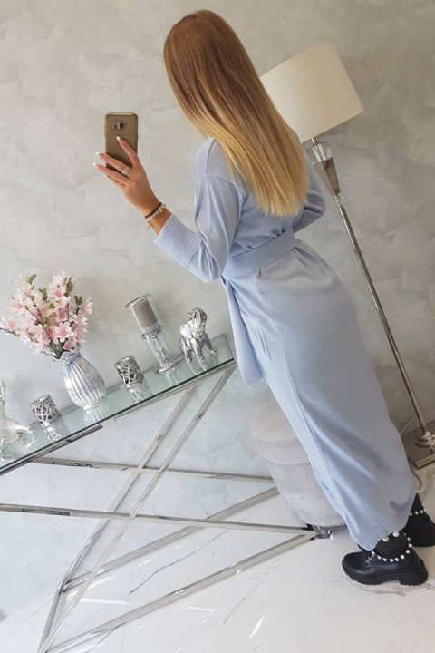 Sweter długi kardigan wiązany w talii niebieski Sweter długi kardigan wiązany w talii niebieski