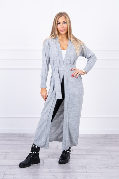 Sweter długi kardigan wiązany w talii szary Sweter długi kardigan wiązany w talii szary