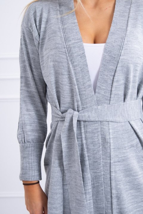Sweter długi kardigan wiązany w talii szary Sweter długi kardigan wiązany w talii szary