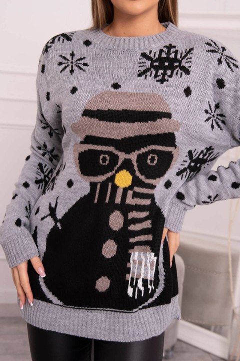 Sweter świąteczny z bałwanem szary