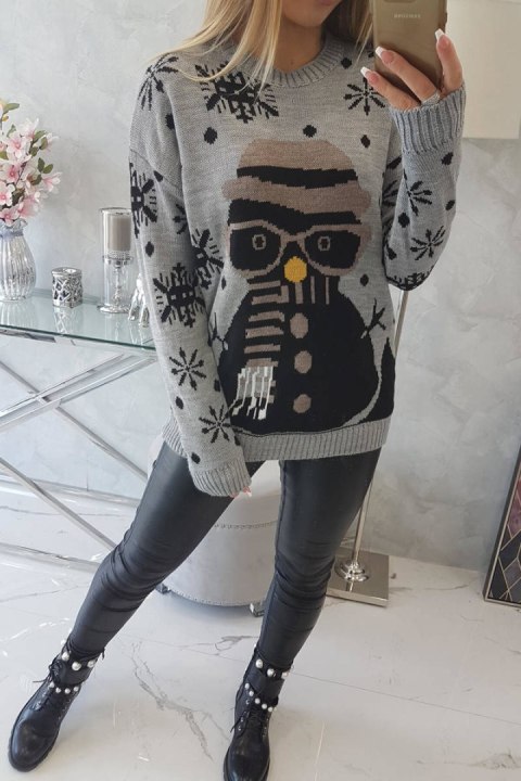 Sweter świąteczny z bałwanem szary