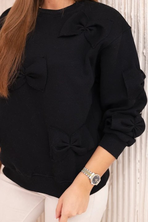 Bluza bawełniana ocieplana z ozdobnymi kokardami czarna Bluza bawełniana ocieplana z ozdobnymi kokardami czarna