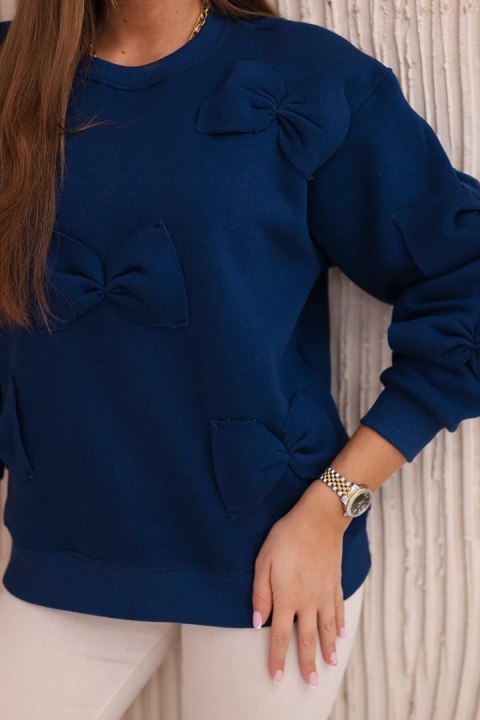 Bluza bawełniana ocieplana z ozdobnymi kokardami granatowa Bluza bawełniana ocieplana z ozdobnymi kokardami granatowa