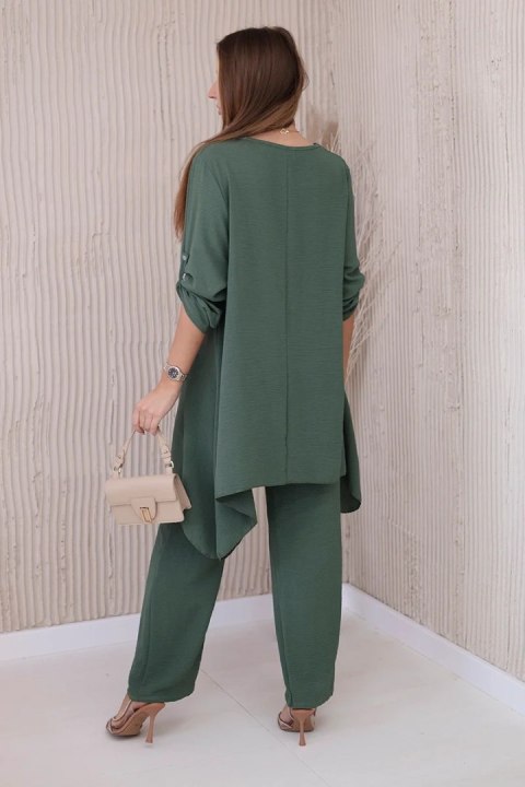 Komplet bluzka + spodnie z wisiorkiem ciemny khaki Komplet bluzka + spodnie z wisiorkiem ciemny khaki
