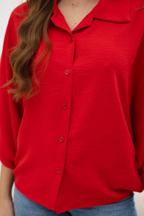 Bluzka koszula oversize zapinana na guziki czerwona Bluzka koszula oversize zapinana na guziki czerwona